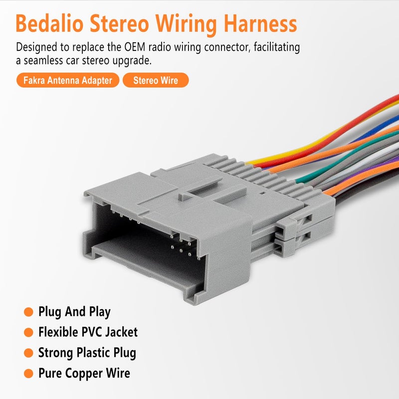 Bedalio Stereo Wiring Harness with Factory Antenna Plug to Aftermarket Radio Connector Kit for 2003-2006 Chevy Silverado/Suburban GMC Sierra Yukon/Buick Century Rainier - Image 2